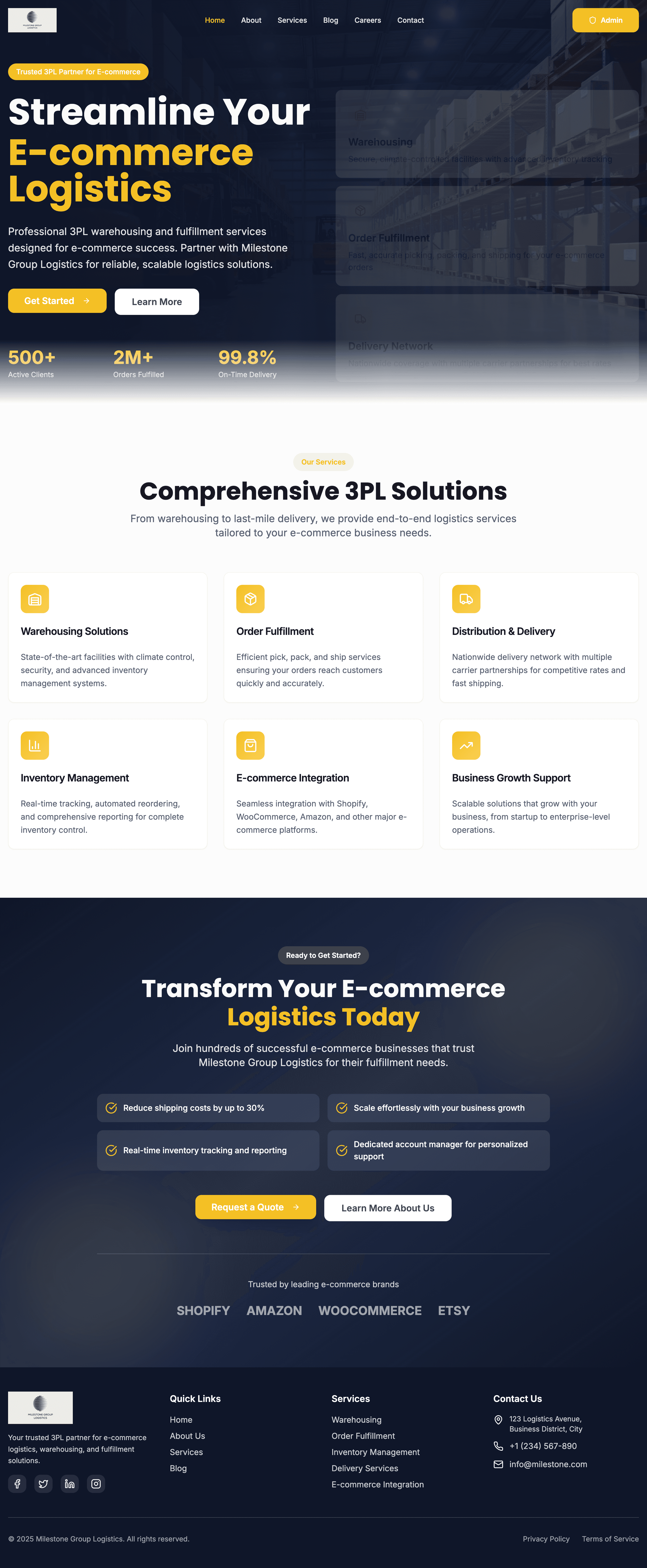 Milestone Group Logistics Website presentation frame 1